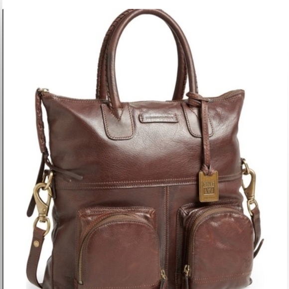 Frye Jenny Fold Over Bag Dark Brown Soft Italian Leather GUC - Picture 1 of 12